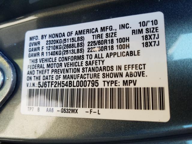 Photo 9 VIN: 5J6TF2H54BL000795 - HONDA ACCORD CRO 