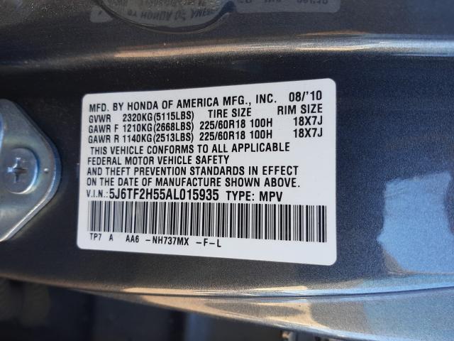 Photo 9 VIN: 5J6TF2H55AL015935 - HONDA ACCORD CRO 