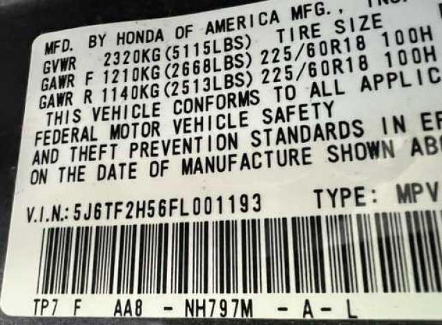 Photo 9 VIN: 5J6TF2H56FL001193 - HONDA CROSSTOUR 