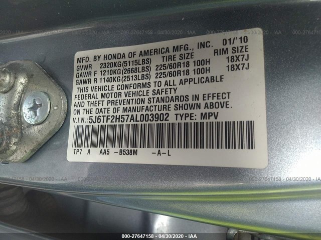 Photo 8 VIN: 5J6TF2H57AL003902 - HONDA ACCORD CROSSTOUR 