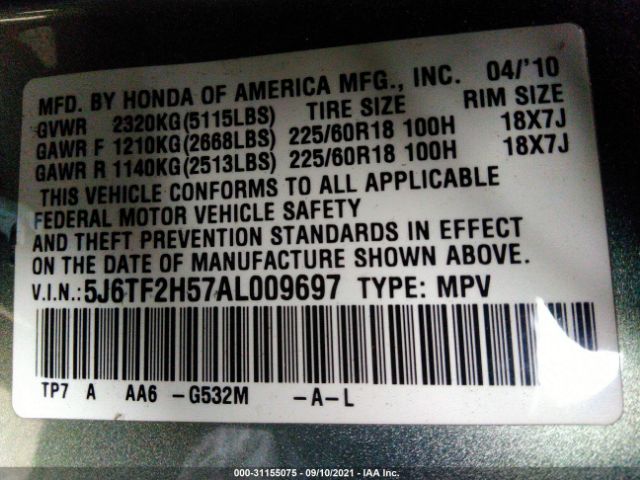 Photo 8 VIN: 5J6TF2H57AL009697 - HONDA ACCORD CROSSTOUR 