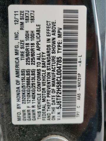 Photo 11 VIN: 5J6TF2H58CL004785 - HONDA CROSSTOUR 