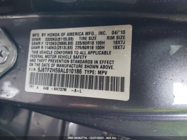 Photo 8 VIN: 5J6TF2H59AL010186 - HONDA ACCORD 