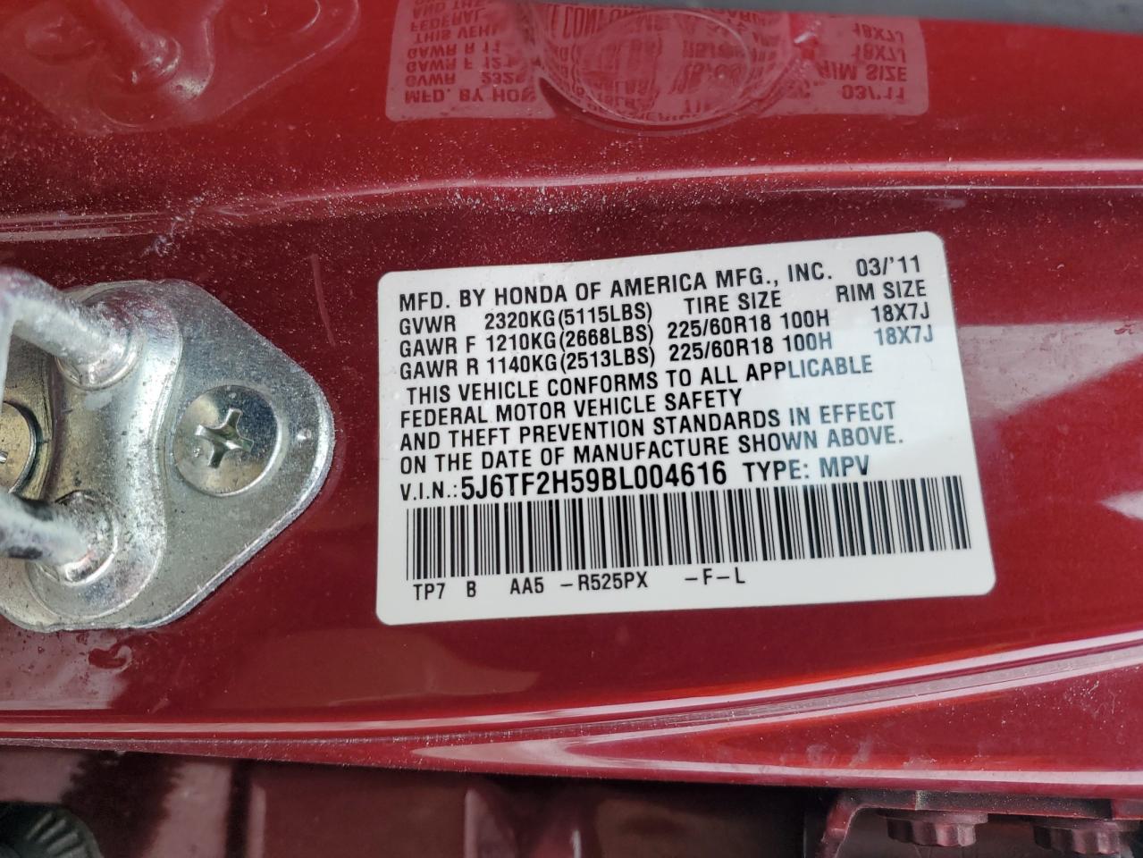 Photo 12 VIN: 5J6TF2H59BL004616 - HONDA ACCORD 