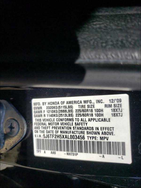 Photo 9 VIN: 5J6TF2H5XAL003456 - HONDA ACCORD CRO 