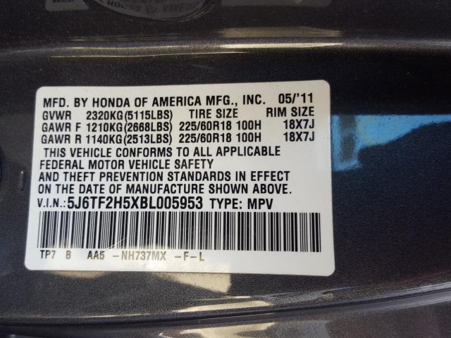 Photo 9 VIN: 5J6TF2H5XBL005953 - HONDA ACCORD CRO 