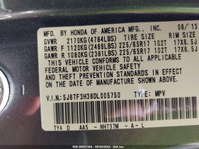 Photo 8 VIN: 5J6TF3H38DL005750 - HONDA CROSSTOUR 