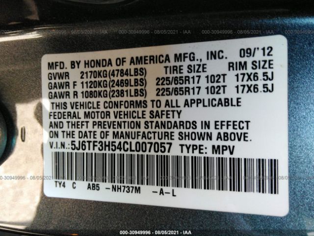 Photo 8 VIN: 5J6TF3H54CL007057 - HONDA CROSSTOUR 