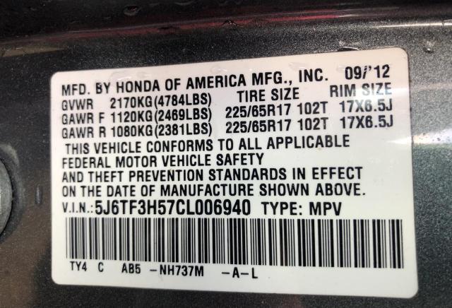 Photo 9 VIN: 5J6TF3H57CL006940 - HONDA CROSSTOUR 