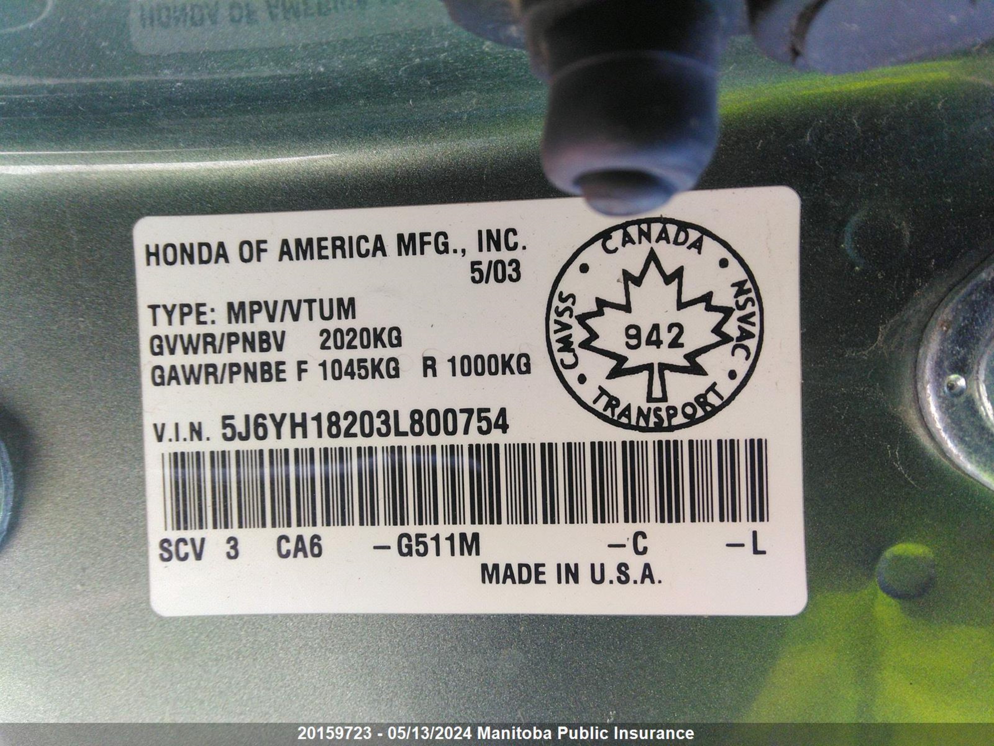 Photo 8 VIN: 5J6YH18203L800754 - HONDA ELEMENT 