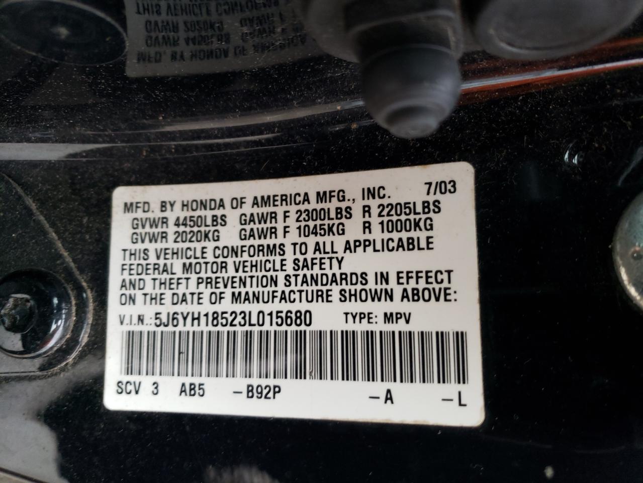 Photo 11 VIN: 5J6YH18523L015680 - HONDA ELEMENT 