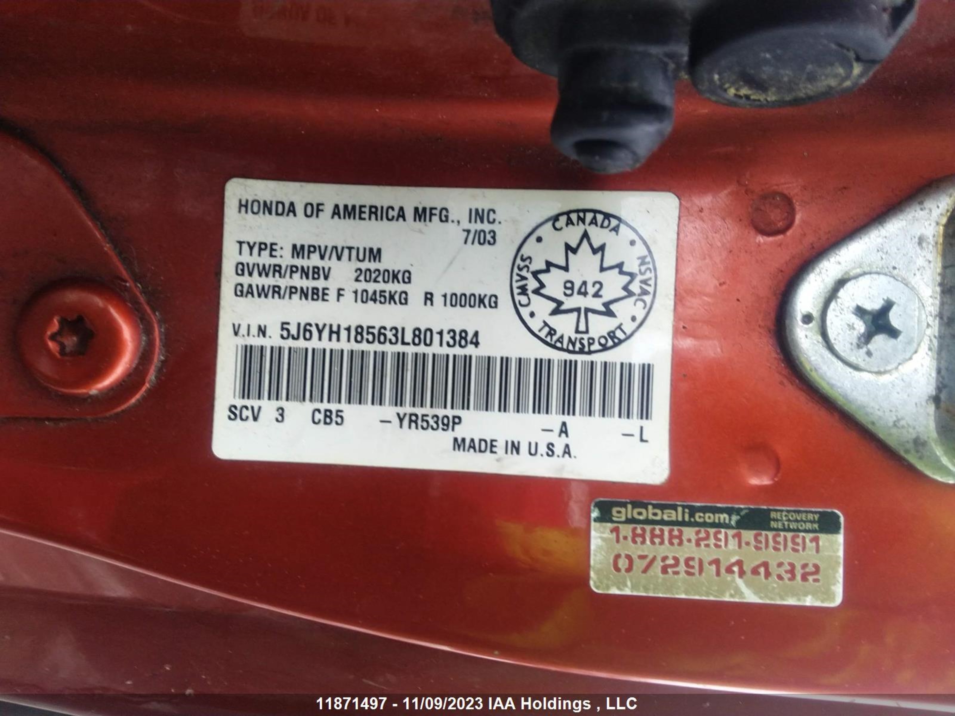 Photo 8 VIN: 5J6YH18563L801384 - HONDA ELEMENT 