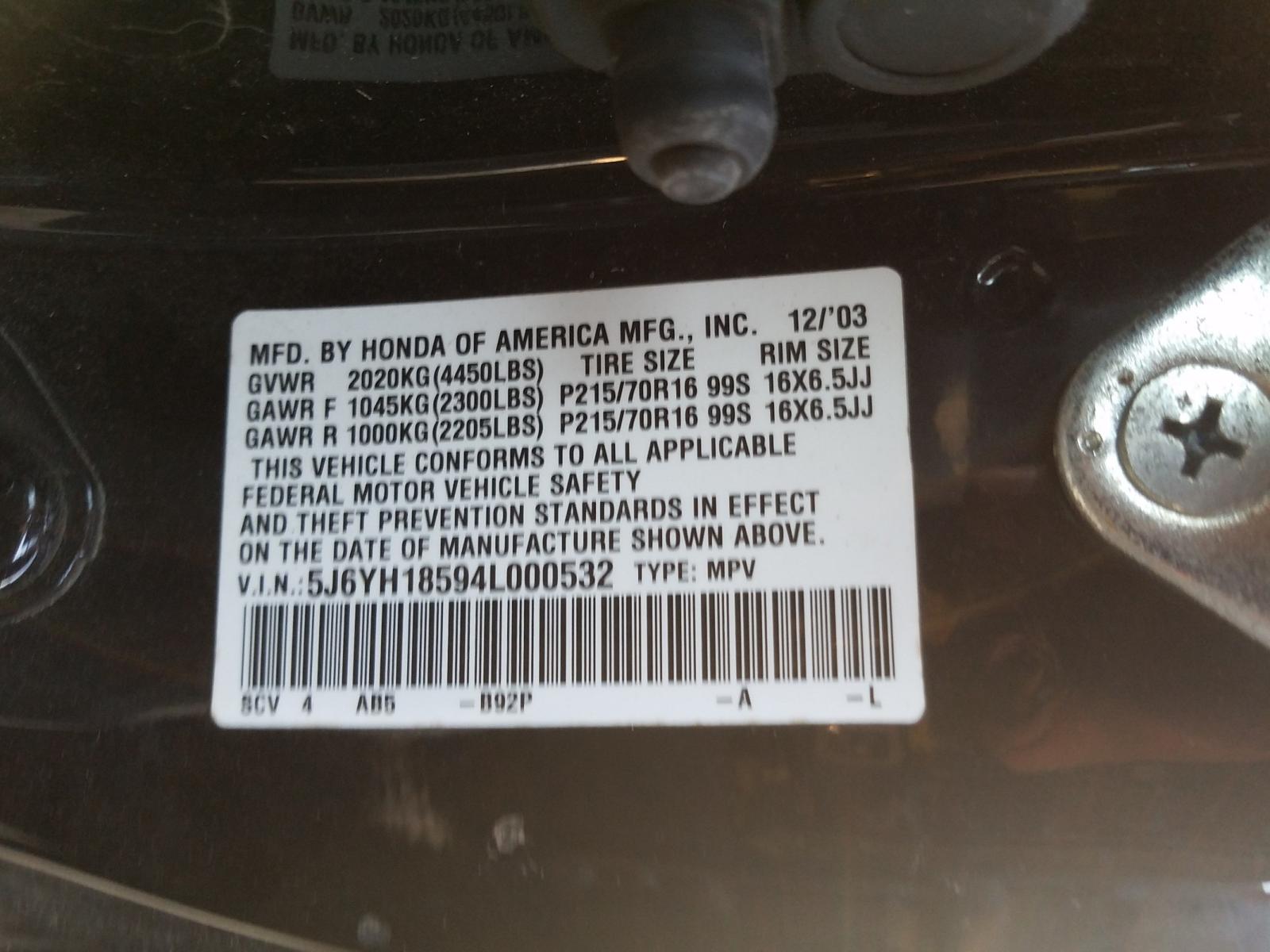 Photo 9 VIN: 5J6YH18594L000532 - HONDA ELEMENT EX 