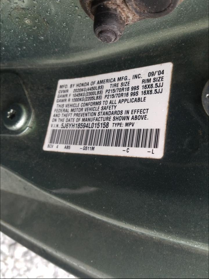 Photo 9 VIN: 5J6YH18594L015158 - HONDA ELEMENT EX 