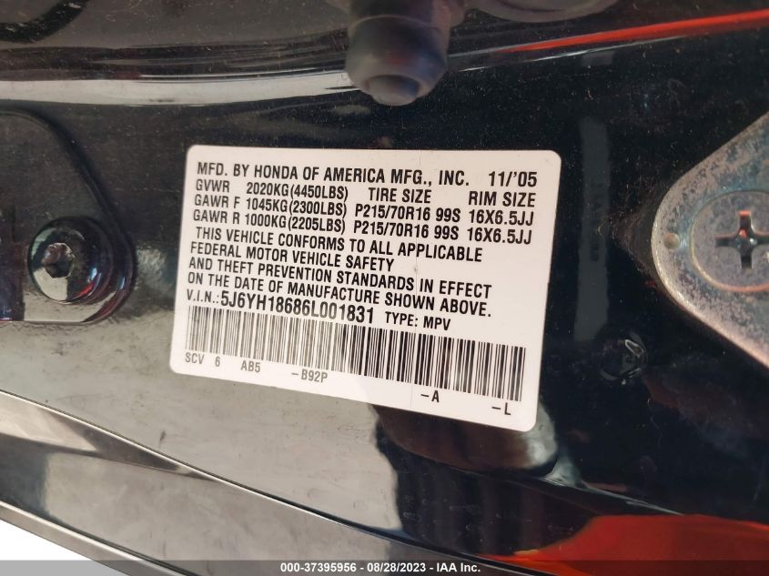 Photo 8 VIN: 5J6YH18686L001831 - HONDA ELEMENT 