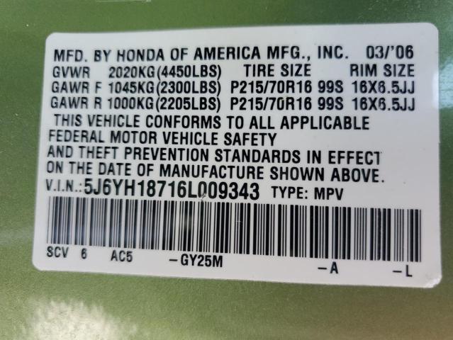 Photo 11 VIN: 5J6YH18716L009343 - HONDA ELEMENT 