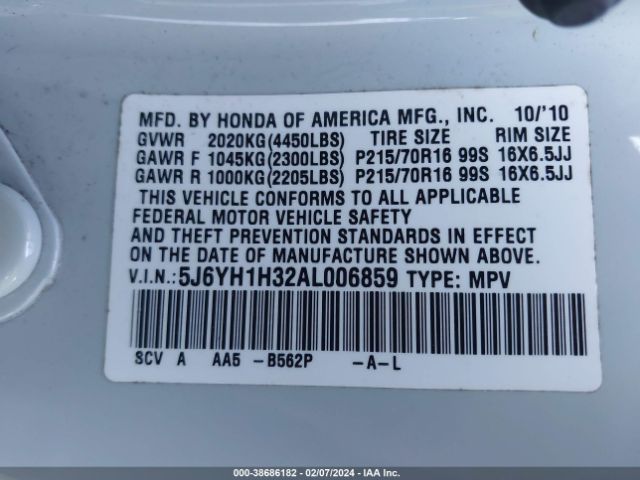 Photo 8 VIN: 5J6YH1H32AL006859 - HONDA ELEMENT 