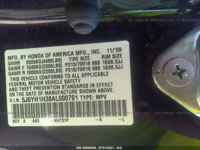 Photo 8 VIN: 5J6YH1H38AL000791 - HONDA ELEMENT 