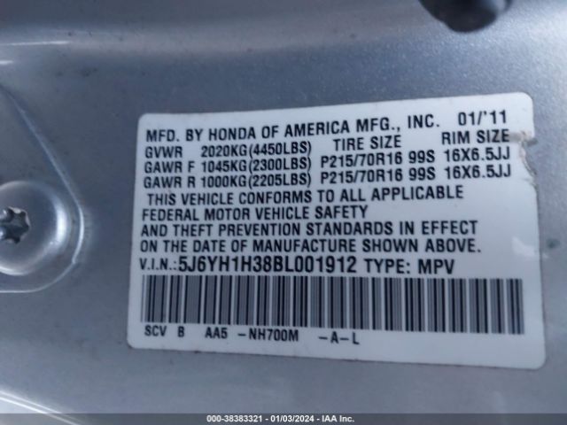 Photo 8 VIN: 5J6YH1H38BL001912 - HONDA ELEMENT 