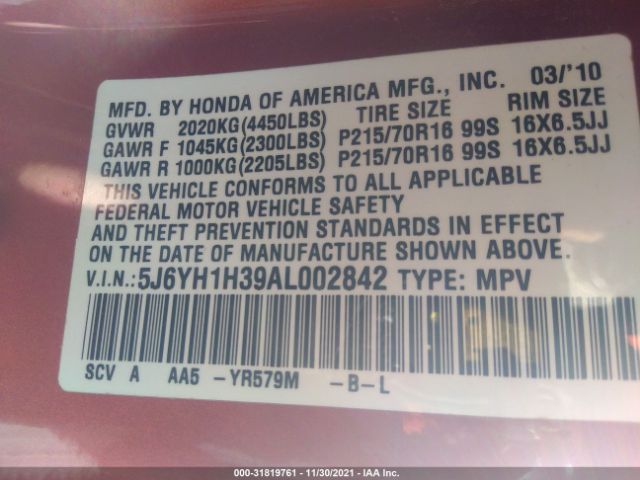 Photo 8 VIN: 5J6YH1H39AL002842 - HONDA ELEMENT 