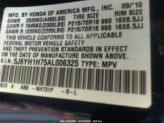 Photo 8 VIN: 5J6YH1H75AL006325 - HONDA ELEMENT 