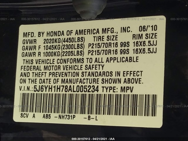 Photo 8 VIN: 5J6YH1H78AL005234 - HONDA ELEMENT 