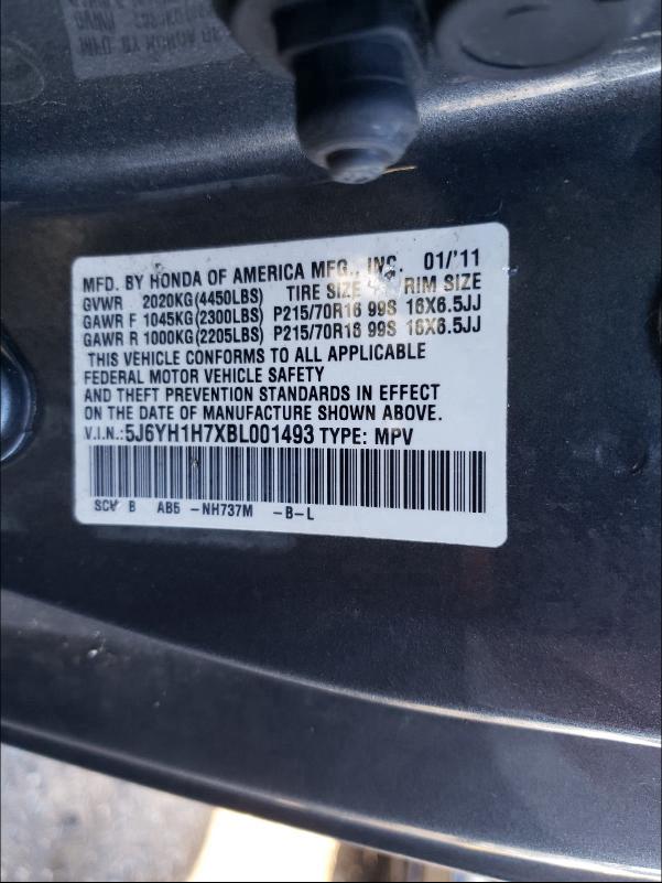 Photo 9 VIN: 5J6YH1H7XBL001493 - HONDA ELEMENT 