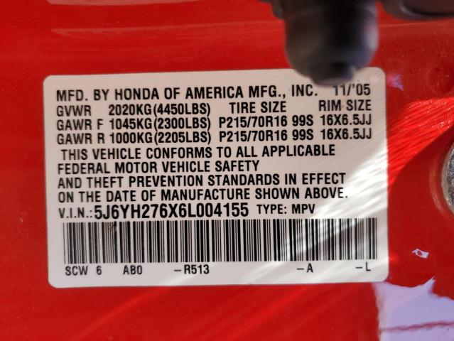 Photo 11 VIN: 5J6YH276X6L004155 - HONDA ELEMENT 