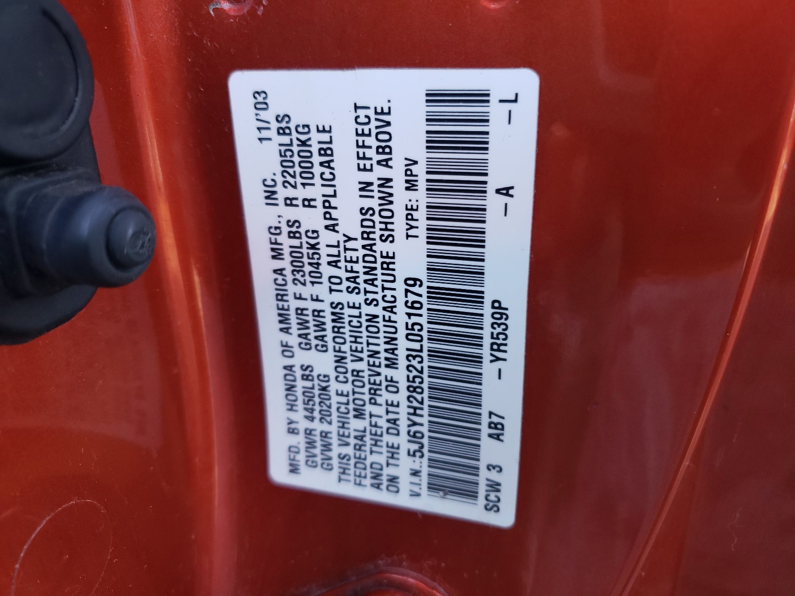 Photo 9 VIN: 5J6YH28523L051679 - HONDA ELEMENT 