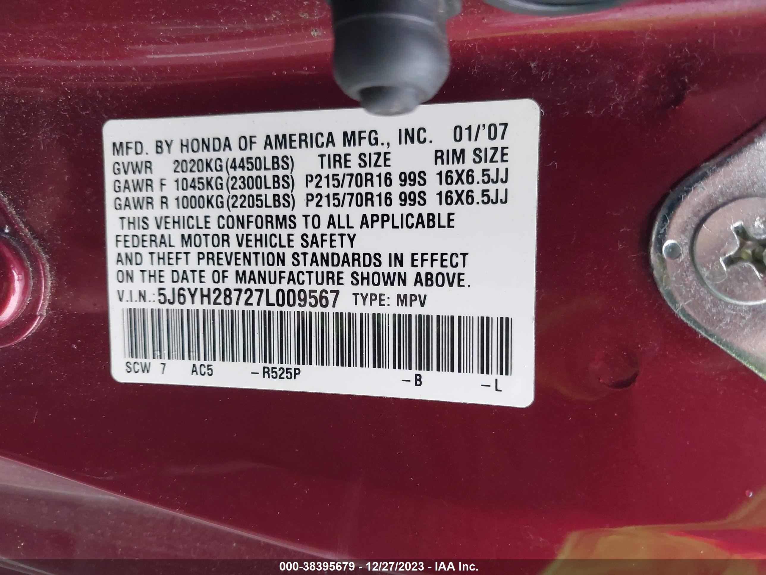 Photo 8 VIN: 5J6YH28727L009567 - HONDA ELEMENT 