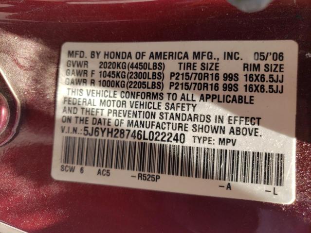 Photo 9 VIN: 5J6YH28746L022240 - HONDA ELEMENT EX 