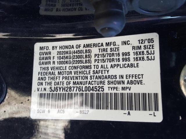 Photo 9 VIN: 5J6YH28776L004525 - HONDA ELEMENT EX 