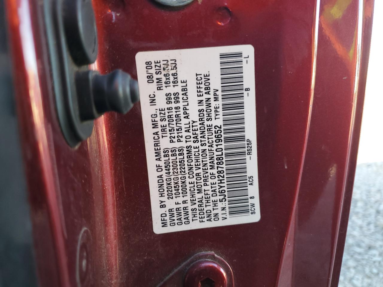 Photo 11 VIN: 5J6YH28788L019652 - HONDA ELEMENT 