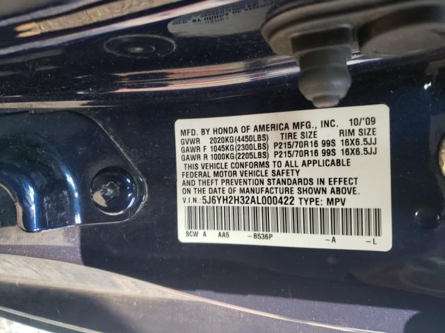 Photo 9 VIN: 5J6YH2H32AL000422 - HONDA ELEMENT LX 