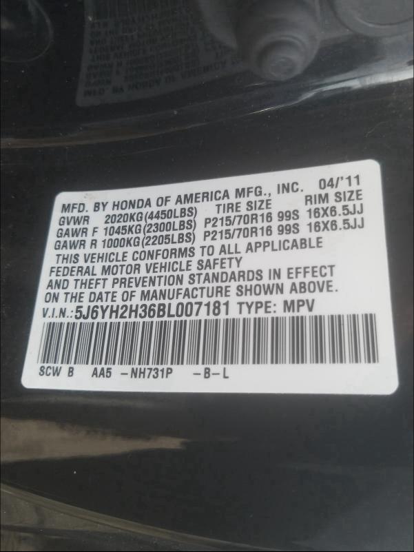 Photo 9 VIN: 5J6YH2H36BL007181 - HONDA ELEMENT LX 