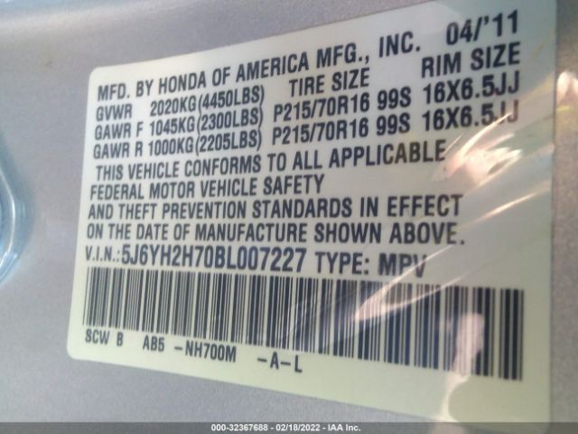 Photo 8 VIN: 5J6YH2H70BL007227 - HONDA ELEMENT 