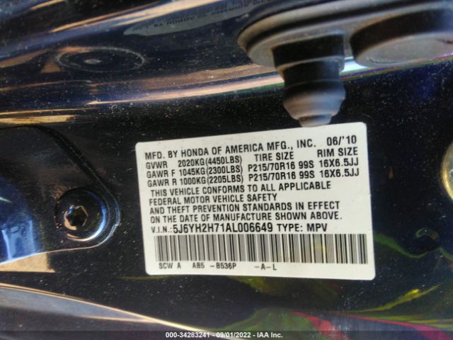 Photo 8 VIN: 5J6YH2H71AL006649 - HONDA ELEMENT 