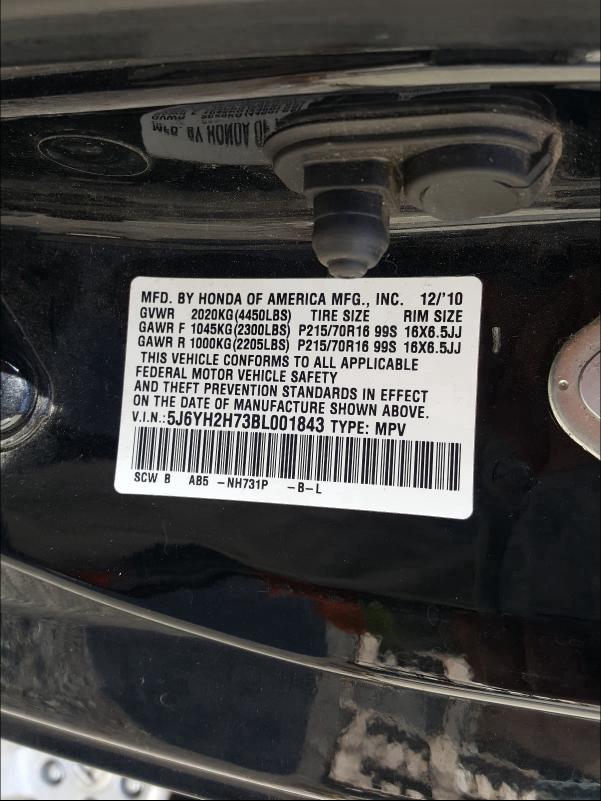 Photo 9 VIN: 5J6YH2H73BL001843 - HONDA ELEMENT EX 