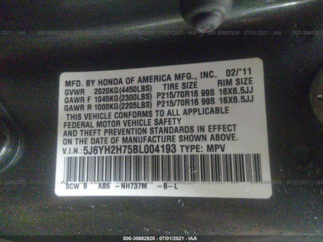 Photo 8 VIN: 5J6YH2H75BL004193 - HONDA ELEMENT 