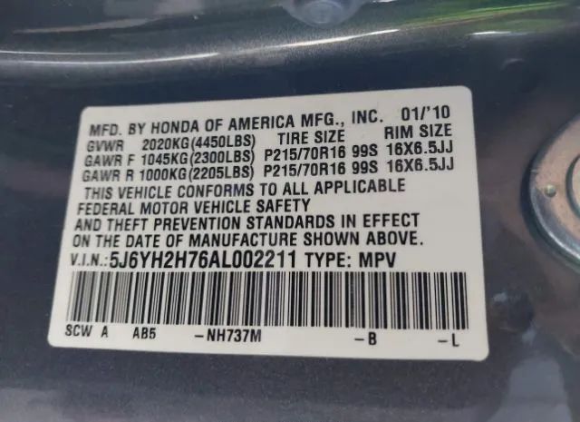 Photo 8 VIN: 5J6YH2H76AL002211 - HONDA ELEMENT 