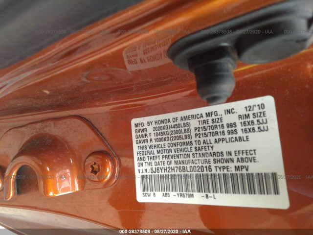 Photo 8 VIN: 5J6YH2H76BL002016 - HONDA ELEMENT 