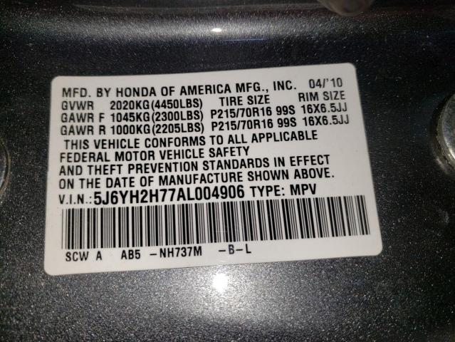 Photo 9 VIN: 5J6YH2H77AL004906 - HONDA ELEMENT EX 