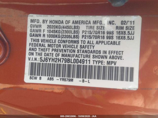 Photo 8 VIN: 5J6YH2H79BL004911 - HONDA ELEMENT 