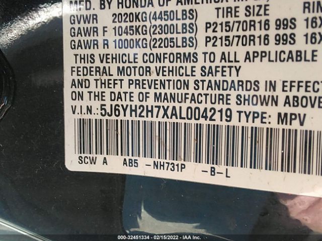 Photo 8 VIN: 5J6YH2H7XAL004219 - HONDA ELEMENT 