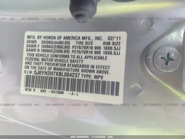 Photo 8 VIN: 5J6YH2H7XBL004237 - HONDA ELEMENT 