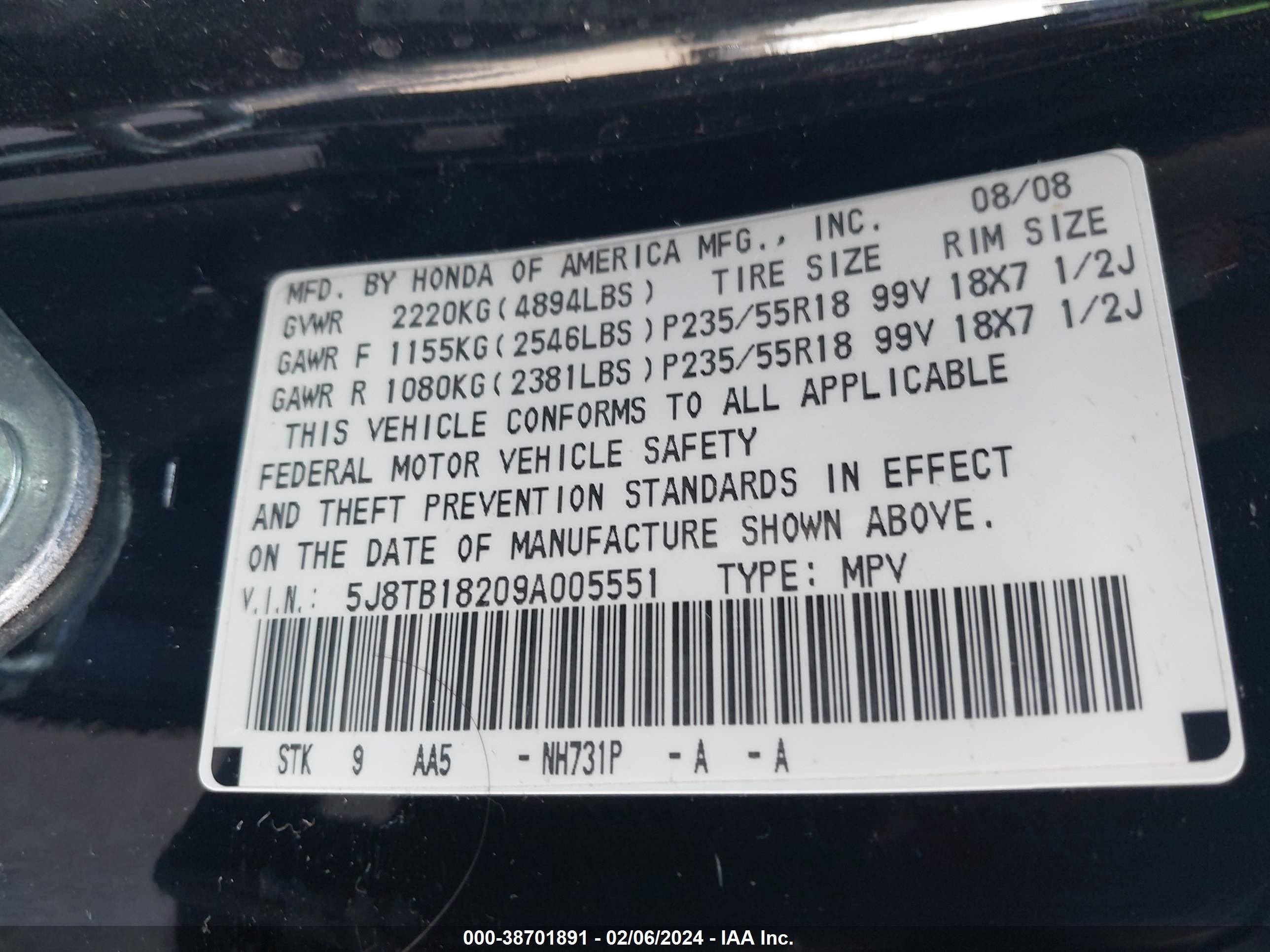 Photo 8 VIN: 5J8TB18209A005551 - ACURA RDX 