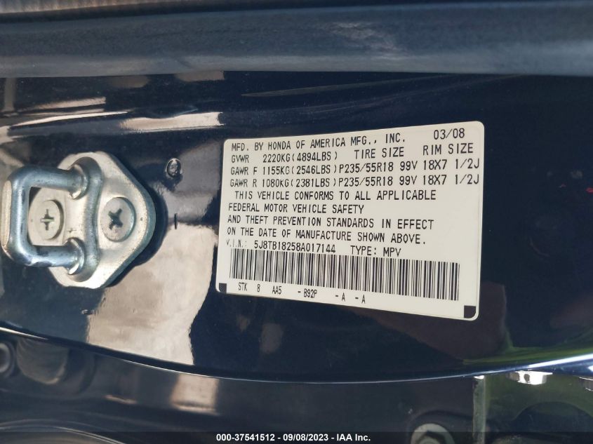 Photo 8 VIN: 5J8TB18258A017144 - ACURA RDX 