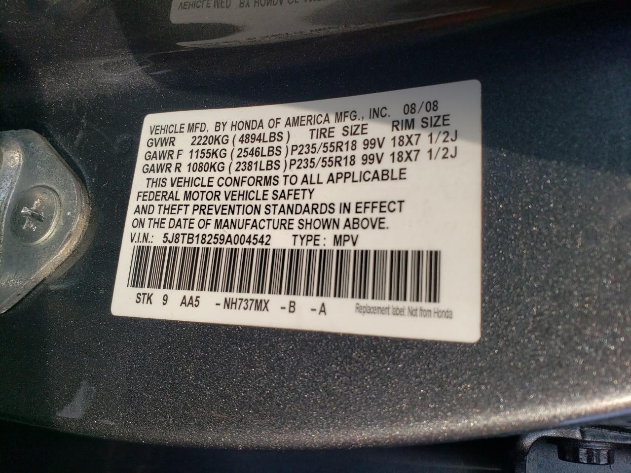 Photo 11 VIN: 5J8TB18259A004542 - ACURA RDX 