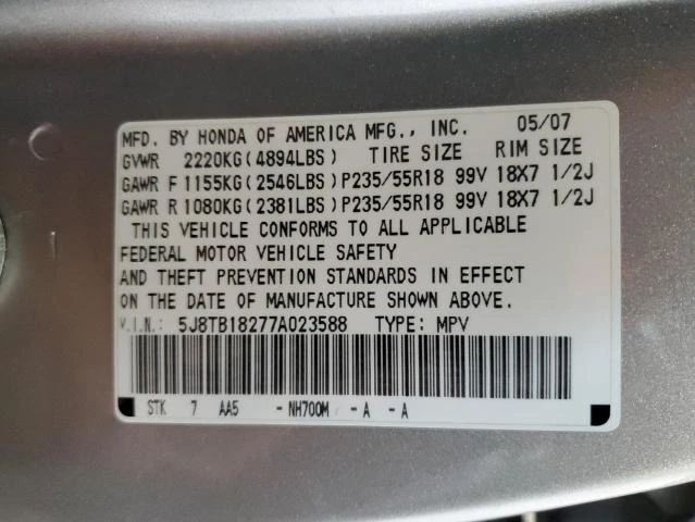 Photo 12 VIN: 5J8TB18277A023588 - ACURA RDX 