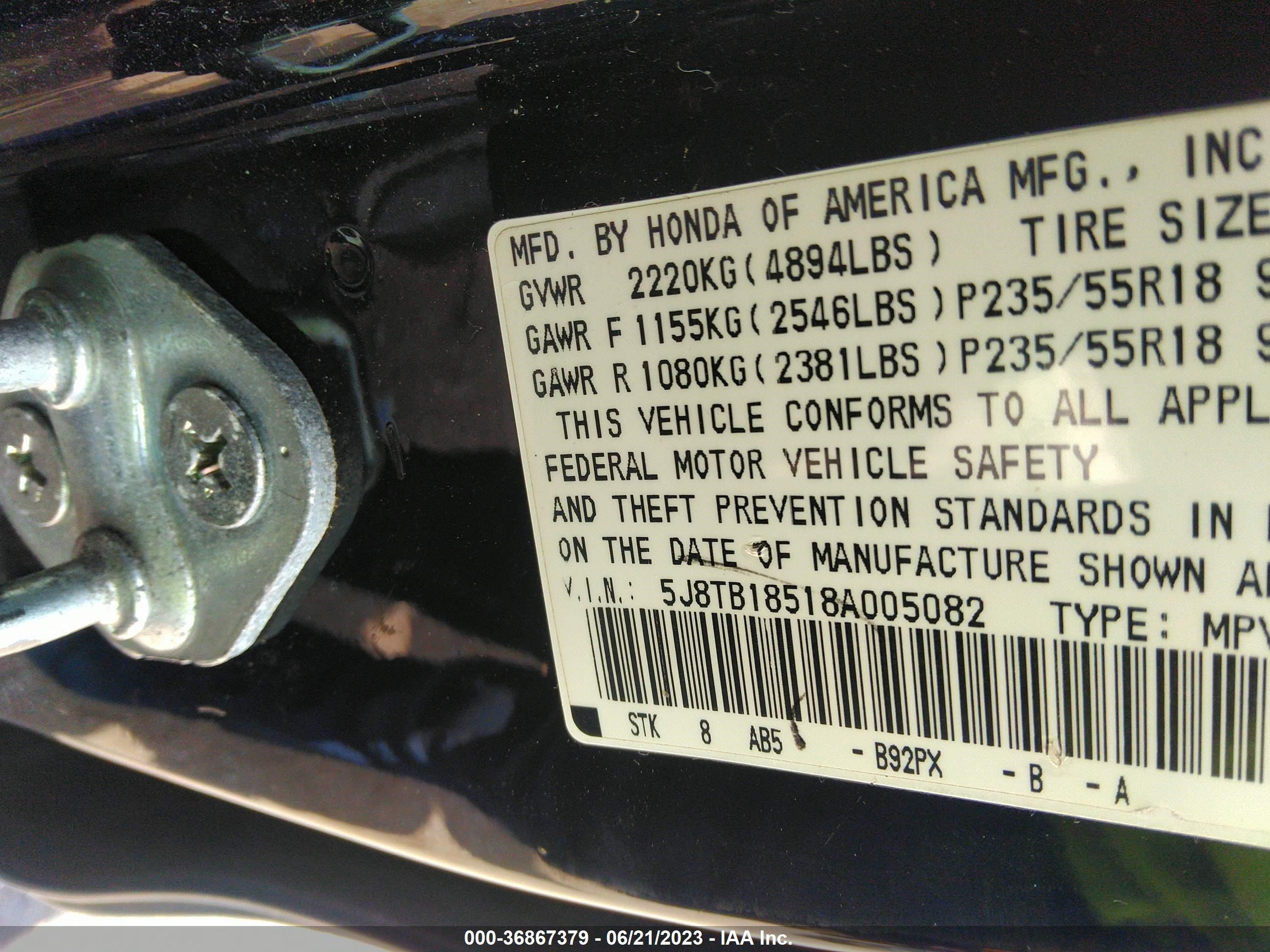 Photo 8 VIN: 5J8TB18518A005082 - ACURA RDX 